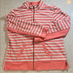 Weekends by Chico's Coral and Grey Striped Jacket